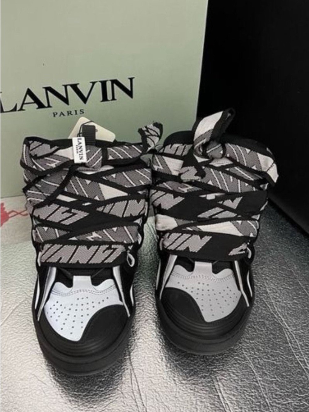 Lanvin Black and Gray High-Top Padded Strap Sneakers